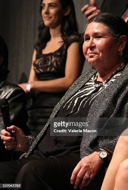 Activist Sacheen Littlefeather attends teh Q&A at the SAG President's National Task Force For American Indians & NBC Universal Premiere Screening Of...