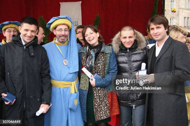 Eric Carriere, Laurent Gauthier, Cecilia Hornus, Faudel and Fabrice Santoro attend the Hospices de Beaune wine annual auction brotherhood day at...