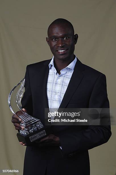 David Rudisha of Kenya with the male athlete of the year trophy during the IAAF World Gala at The Sporting Club on November 21, 2010 in Monte Carlo,...