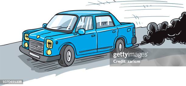 car emits carbon dioxide. concept of air pollution - car pollution stock illustrations