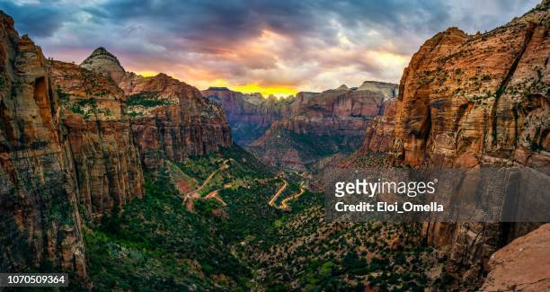 panoramic view of zion national park from canyon overlook trail - utah stock pictures, royalty-free photos & images