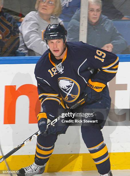 Tim Connolly of the Buffalo Sabres skates against the Vancouver Canucks at HSBC Arena on November 15, 2010 in Buffalo, New York. Buffalo won 4-3 in...
