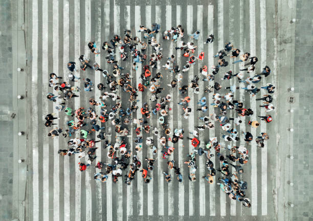 high angle view of people forming a speech bubble - communication stock pictures, royalty-free photos & images