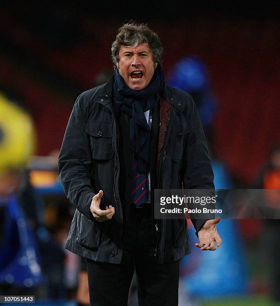 Alberto Malesani the coach of Bologna FC shouts during the Serie A match between SSC Napoli and Bologna FC at Stadio San Paolo on November 21, 2010...