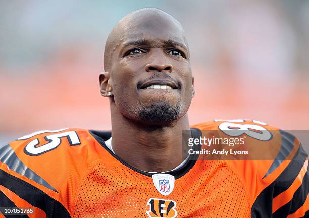 Chad Ochocinco of the Cincinnati Bengals watches the final minute of the Bengals 49-31 loss to the Buffalo Bills at Paul Brown Stadium on November...