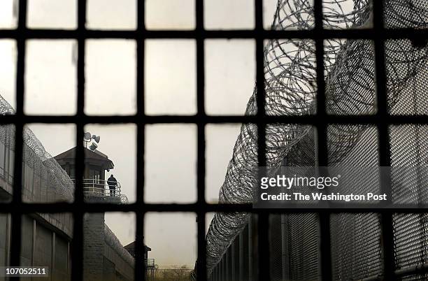 The watchtower at Indiana State Prison is shown as inmate Darryl Jeter is interviewed from Indiana State Prison on April 05, 2010 in Michigan City,...