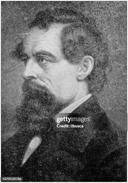 antique painting illustration: charles dickens - charles dickens stock illustrations