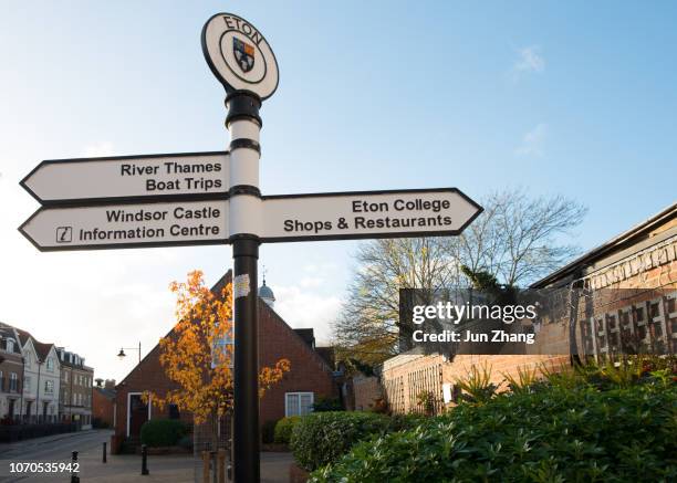 street road signs at eton, england - windsor castle dusk stock pictures, royalty-free photos & images