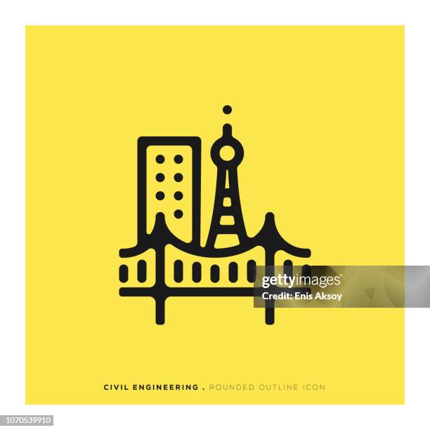 civil engineering rounded line icon - bridge blueprint stock illustrations