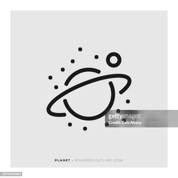 planet rounded line icon - saturn stock illustrations