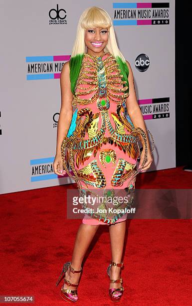 Musician Nicki Minaj arrives at the 2010 American Music Awards held at Nokia Theatre L.A. Live on November 21, 2010 in Los Angeles, California.