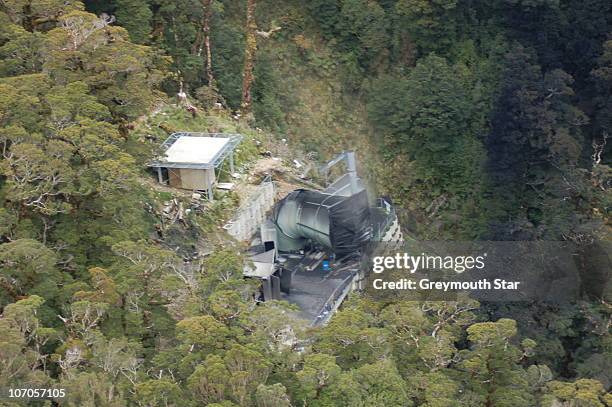 An aerial view of the Pike River Coal Mine show light smoke rising following a methane gas explosion on November 19, 2010 in Greymouth, New Zealand....