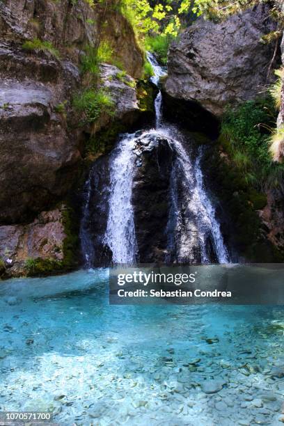 zevs baths on the olimp mountain, the nature and source of cold water under the mountain in greek mythology, of mount olympus, travel, greece - olympus imagens e fotografias de stock