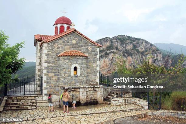 church in loussios gorge,with spring, travel,pelopennese, greece - arcadia greece stock pictures, royalty-free photos & images