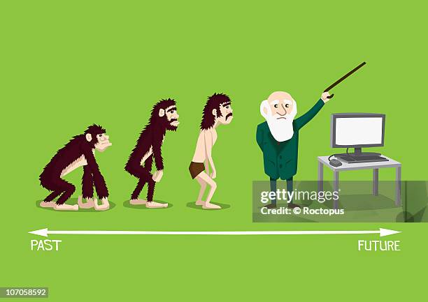evolution of man, charles darwin, technology - grey hair stock illustrations