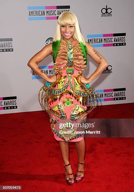 Recording artist Nicki Minaj arrives at the 2010 American Music Awards held at Nokia Theatre L.A. Live on November 21, 2010 in Los Angeles,...