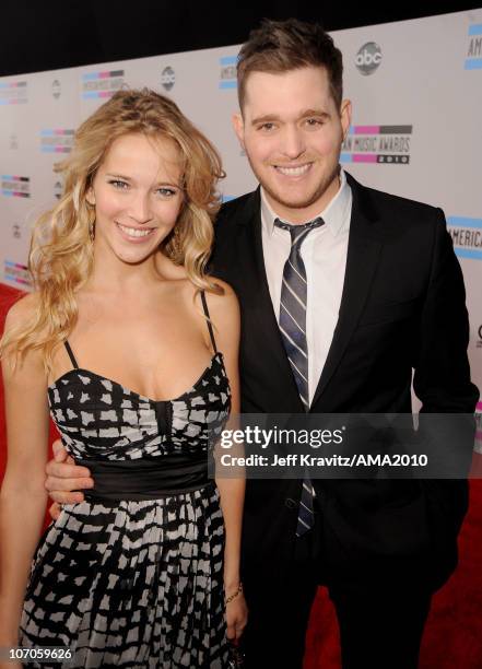 Luisana Lopilato and singer Michael Buble arrive at the 2010 American Music Awards at Nokia Theatre L.A. Live on November 21, 2010 in Los Angeles,...