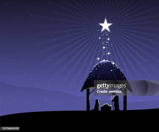 ilustraciones, imágenes clip art, dibujos animados e iconos de stock de belén azul - estrelas de natal