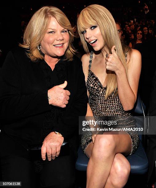 Andrea Swift and Taylor Swift in the audience at the 2010 American Music Awards held at Nokia Theatre L.A. Live on November 21, 2010 in Los Angeles,...