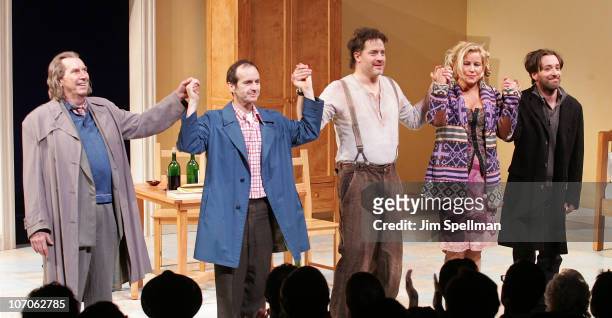 Actors Richard Easton, Denis O'Hare, Brendan Fraser, Jennifer Coolidge and Jeremy Shamos attend the Broadway opening night of "Elling" at the Ethel...