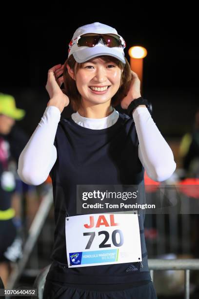 Japanese volleyball player, Saori Kimura, is at the Honolulu Marathon 2018 on December 9, 2018 in Honolulu, Hawaii.