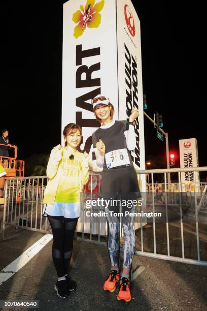 Japanese volleyball player, Saori Kimura and Ambassador of event, Mayu Watanabe, are at the start line during the Honolulu Marathon 2018 on December...