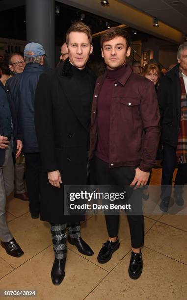 Tom Daley and Dustin Lance Black attend the press night performance of "Swan Lake" at Sadlers Wells Theatre on December 9, 2018 in London, England.