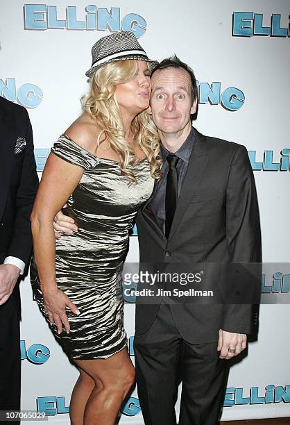 Actors Jennifer Coolidge and Denis O' Hare attend the after party following the Broadway opening night of "Elling" on November 21, 2010 at the Soho...
