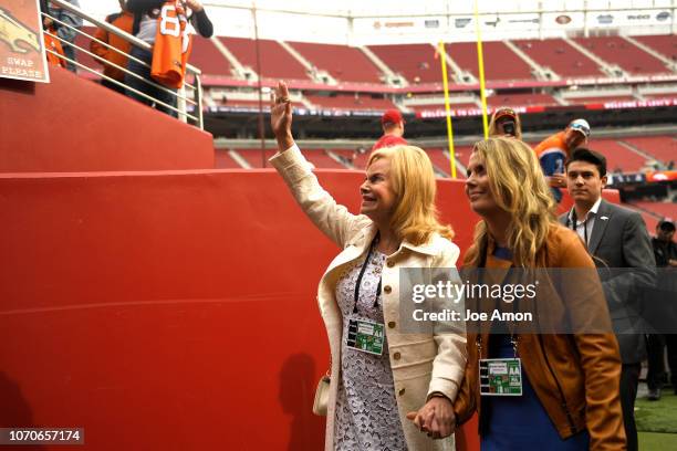 Annabel Bowlen, wife of Denver Broncos owner Pat Bowlen on the field before the Denver Broncos take on the San Francisco 49er's at Levi's Stadium...