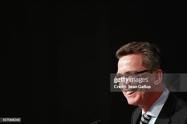 German Interior Minister Thomas de Maiziere speaks at the annual convention of the Labour Union of Police on November 22, 2010 in Berlin, Germany. De...