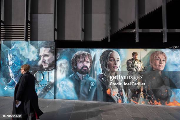 spel van tronen advertentie in melbourne - game of thrones televisieprogramma stockfoto's en -beelden