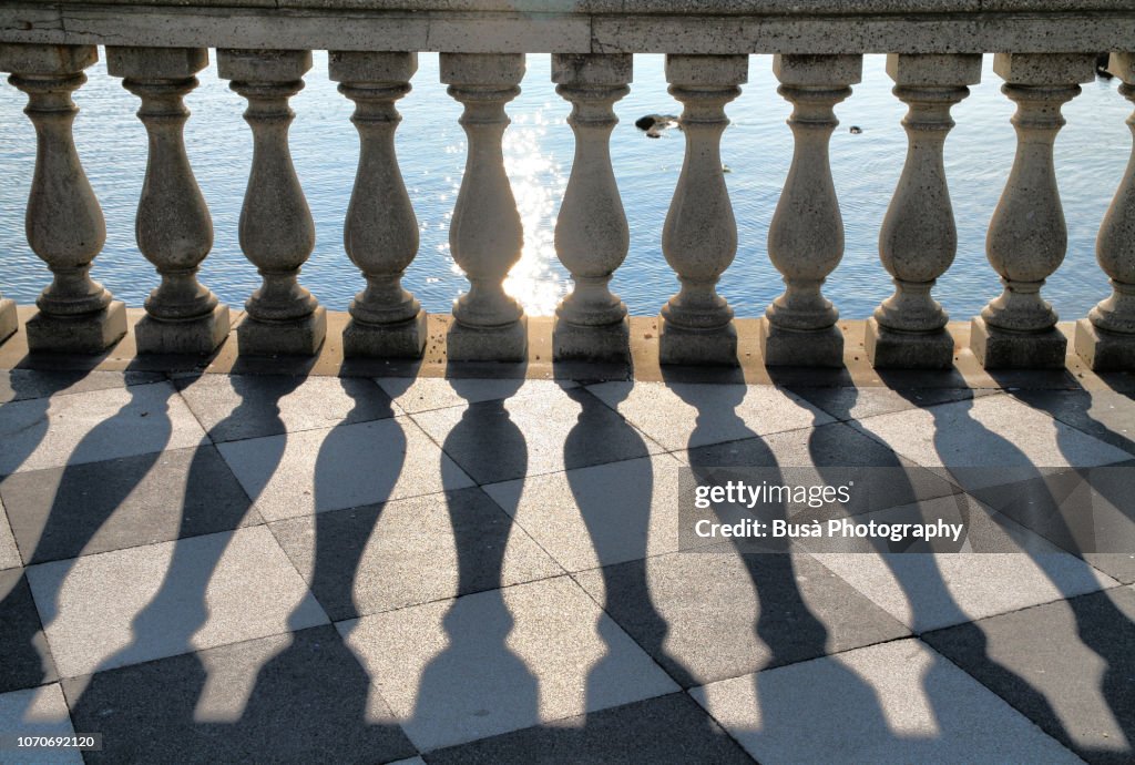 Terrace with balustrade overlooking the sea in Livorno, Italy