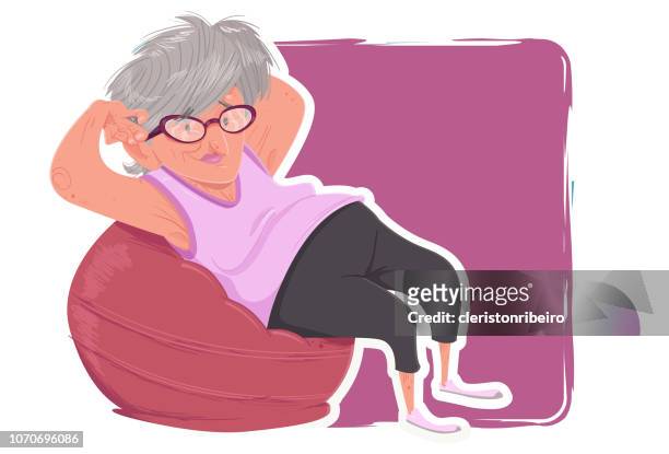 the elderly woman and the pilates - positive healthy middle age woman stock illustrations