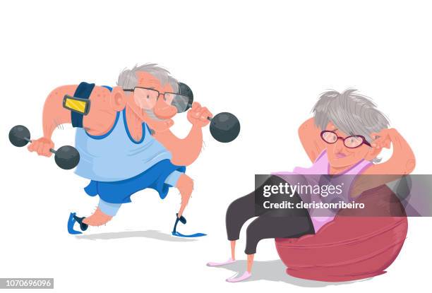 older couple exercising - elderly exercising stock illustrations
