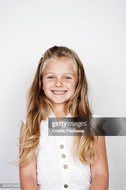 portrait of girl smiling - blonde hair girl stock pictures, royalty-free photos & images