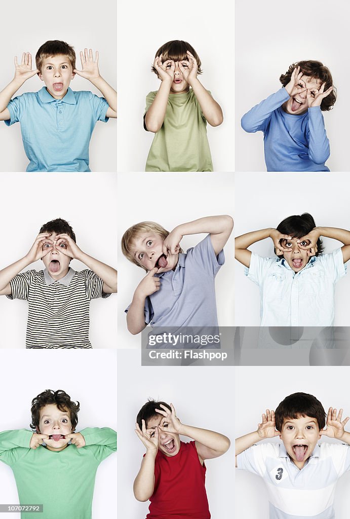 Group of children pulling funny faces