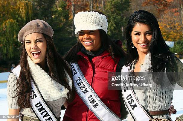 Miss Teen USA Kamie Crawford, Miss Universe Ximena Navarrete and Miss USA Rima Fakih celebrate the 2010 season at Wollman Rink - Central Park on...