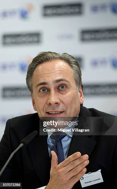 Member of the jury Karsten Lereuth, CEO of BT, addresses the media during the press conference to announce the Success for Future Award 2011 on...