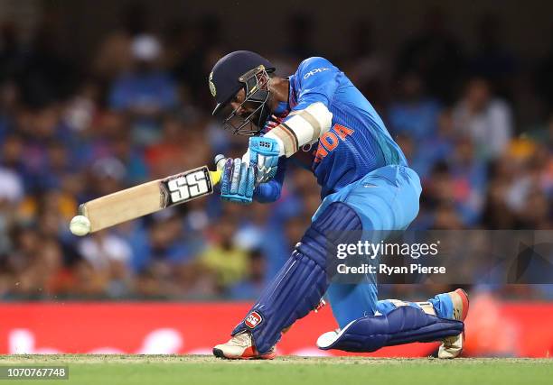 Dinesh Karthik of India bats during game one of the the International Twenty20 series between Australia and India at The Gabba on November 21, 2018...