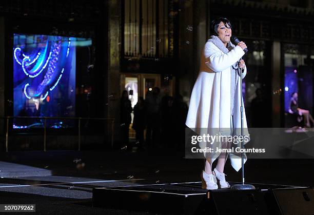 Singer Patti LaBelle performs at the Saks Fifth Avenue light show spectacle "The Snowflake and the Bubble" and Holiday Window Unveiling at Saks Fifth...