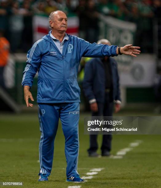 Palmeiras team coach Luiz Felipe Scolari gestures during a match between Palmeiras and America MG at Allianz Parque on November 21, 2018 in Sao...