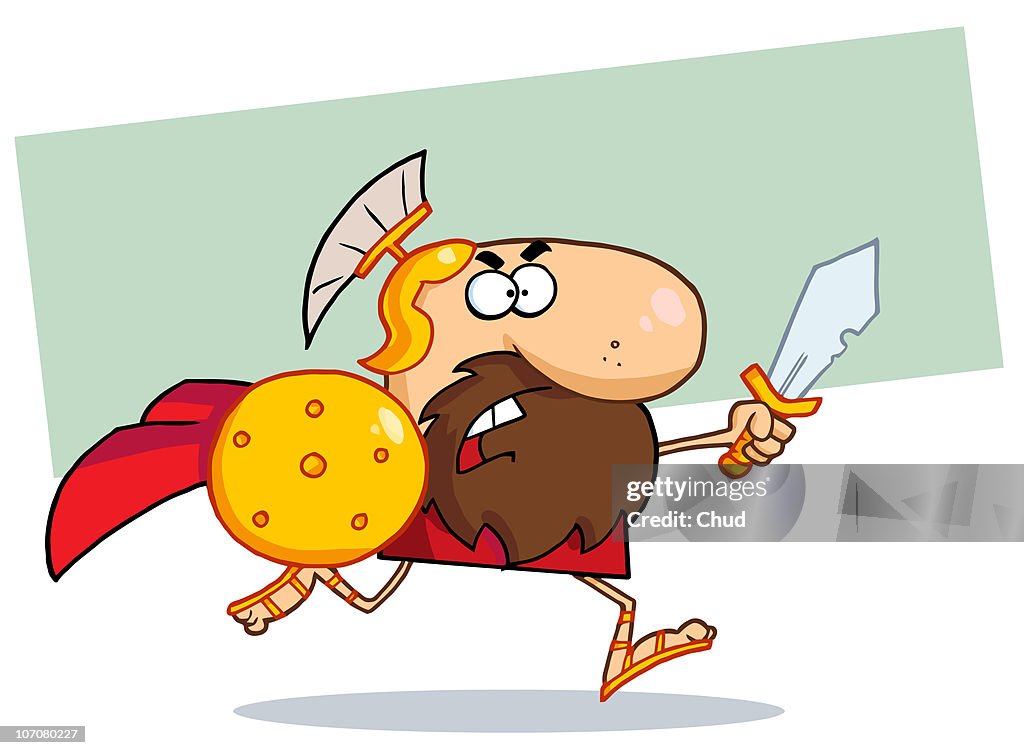 Gladiator Running With A Shield And Sword