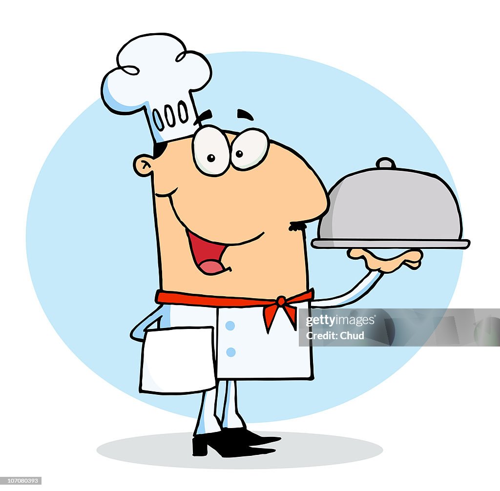 Chef Man Serving Food In A Sliver Platter