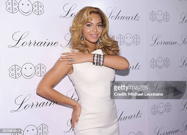 Actress and singer Beyonce Knowles hosts the launch of Lorraine Schwartz's "2BHAPPY" jewelry collection at Lavo NYC on November 22, 2010 in New York...