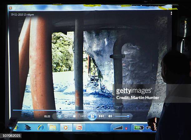 Of Pike River Coal Mine Peter Whittall shows CCTV footage of the portal of Pike River mine just before the explosion on November 23, 2010 in...