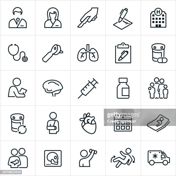 healthcare and medicine icons - needle injury stock illustrations