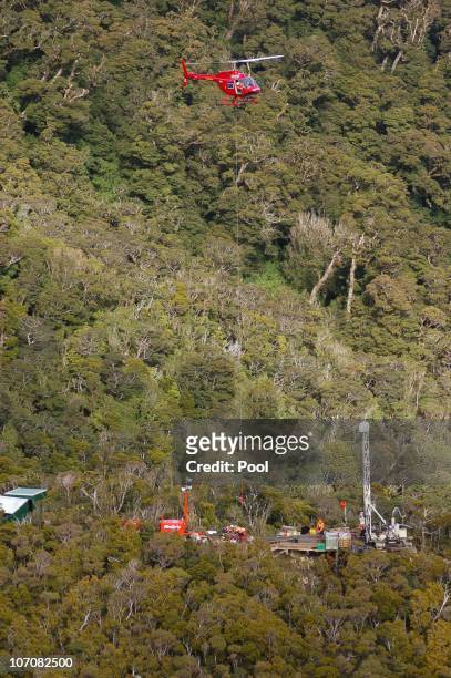 An aerial view of the drilling rig at the Pike River Coal Mine on November 23, 2010 in Greymouth, New Zealand. Police authorities confirmed two...