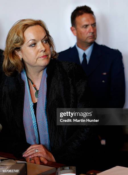 Police Minister Judith Collins speaks at the afternoon media briefing on November 23, 2010 in Greymouth, New Zealand. Police authorities confirmed...