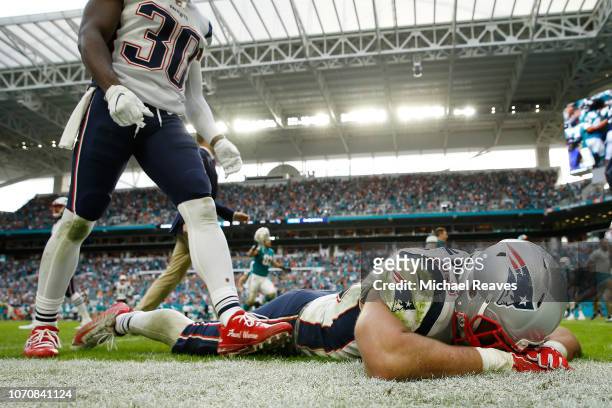 Kyle Van Noy of the New England Patriots reacts after the loss to the Miami Dolphins at Hard Rock Stadium on December 9, 2018 in Miami, Florida.
