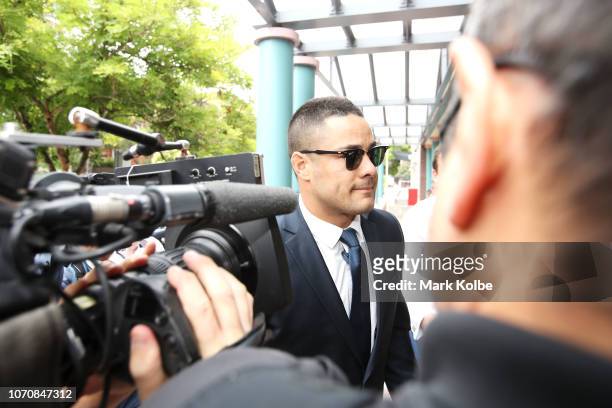 Jarryd Hayne arrives the Burwood Local Court on December 10, 2018 in Sydney, Australia. The former Parramatta Eels fullback is charged with...